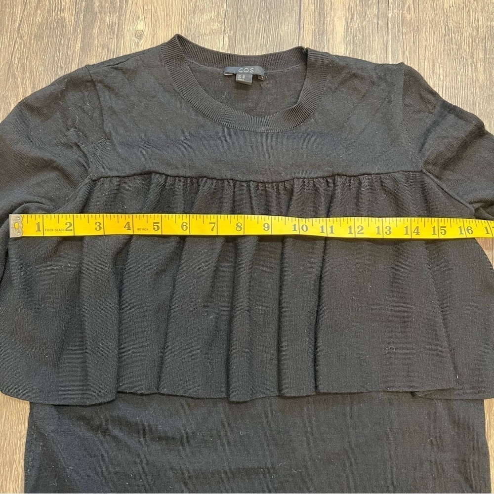 COS Black Long Sleeve Ruffled Trim Sweater Dress Mid Length Stretch Holiday XS - Picture 9 of 9